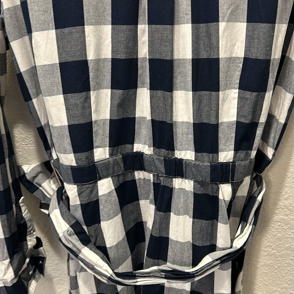 J. Crew Navy and White Buffalo Check Long Sleeve Shirt Dress with Waist Tie - Picture 7 of 8